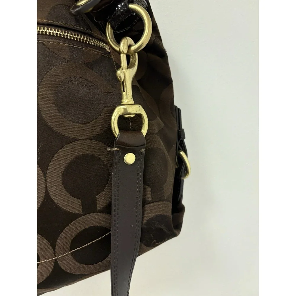 Coach Madison Sabrina Satchel Chocolate Brown Op Art Signature Shoulder Bag